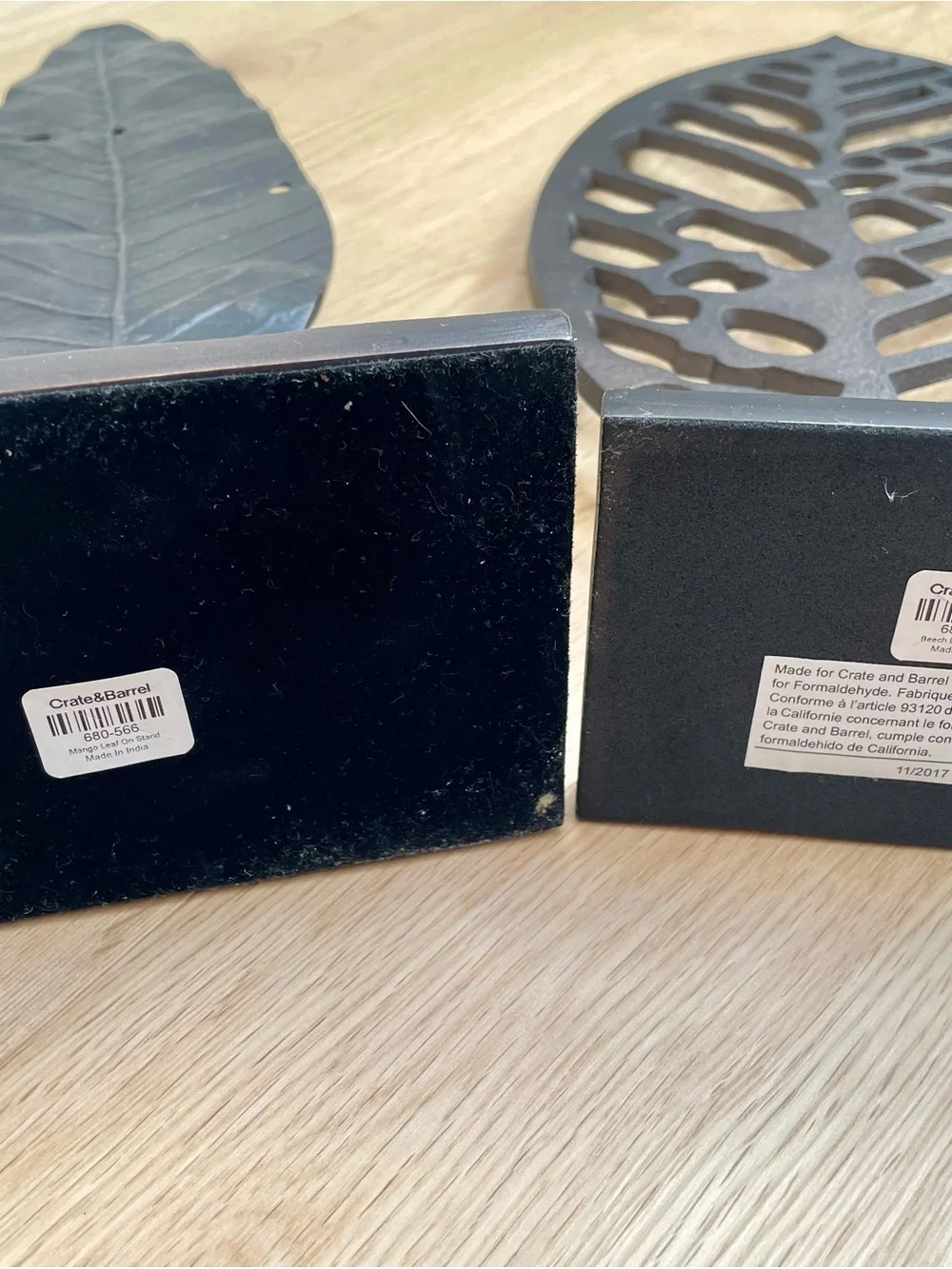 Crate & Barrel Leaf Metal Sculpture Black Modern Home Decor Accent Stand Lot